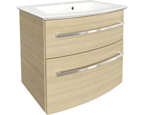 Badmöbel-Set FACKELMANN B.Style 63,2 cm Sand Eiche/Sand Eiche Waschtischunterschrank mit zwei Schubladen und Keramikwaschbecken