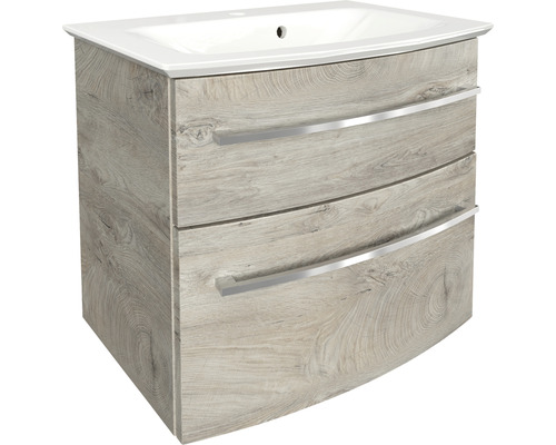 Badmöbel-Set FACKELMANN B.Style 63,2 cm Natur Oak/Natur Oak Waschtischunterschrank mit zwei Schubladen und Waschbecken