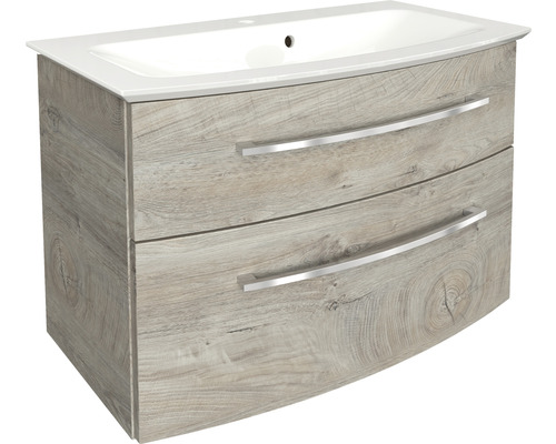 Badmöbel-Set FACKELMANN B.Style 83,2 cm Natur Oak/Natur Oak Waschtischunterschrank mit zwei Schubladen und Waschbecken