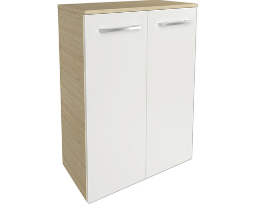 Doppel-Midischrank FACKELMANN B.Style 60,2x82,5x32 cm Sand Eiche/weiß Unterschrank mit zwei Türen und Griffen