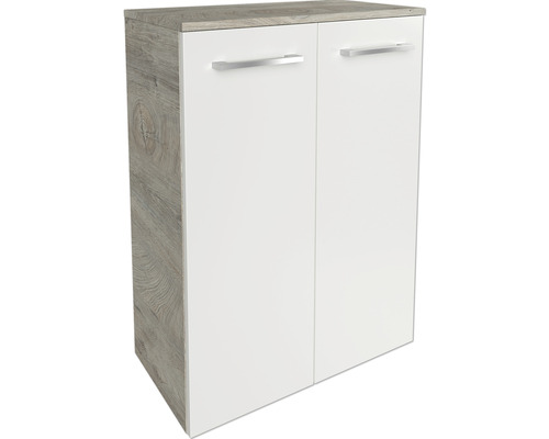 Doppel-Midischrank FACKELMANN B.Style 60,2x82,5x32 cm Natur Oak/weiß Waschbeckenunterschrank mit zwei Türen und Griffen