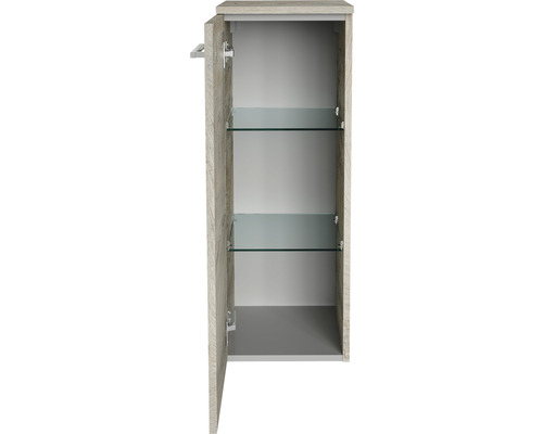 Offener Badezimmerschrank mit zwei Glasböden