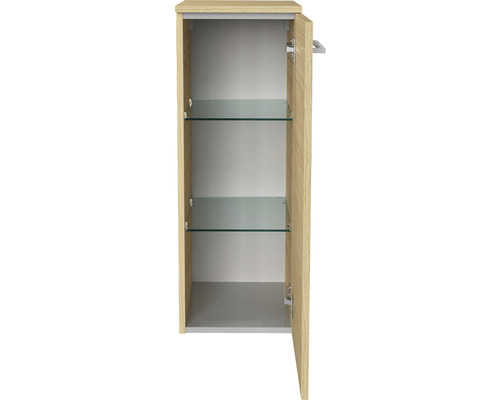 Offener Badezimmerschrank mit zwei Glasböden