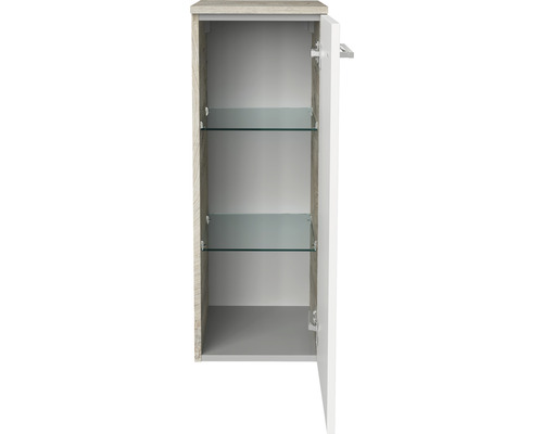 Offener Badezimmerschrank mit zwei Glasablagen