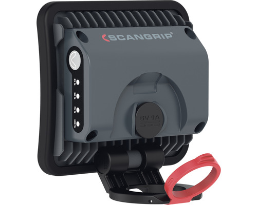 Scangrip Logo. LED-Arbeitsleuchte mit Akkuanzeige und USB-Anschluss