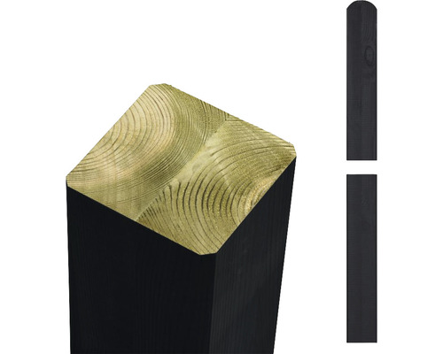 Pfosten PLUS verleimt, Kopf rund 9 x 9 x 238 cm RAL 9005 schwarz Holzzaunpfosten aus Holz