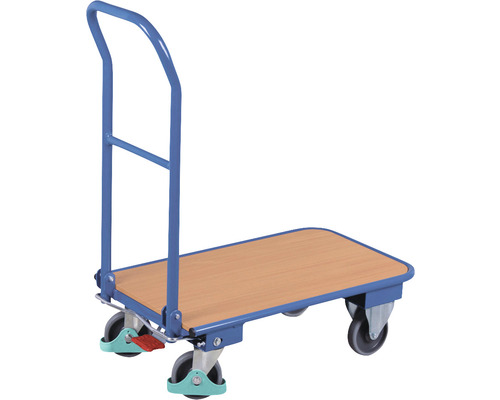 Transportwagen mit Klappbügel Classic-Line 720x450 mm Stahl blau Tragkraft 150 kg Tischwagen mit Holzplatte und Griff