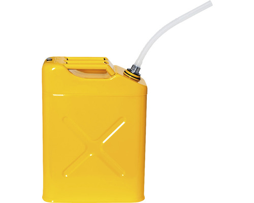 Gelber Kraftstoffkanister aus Stahl mit Ausgießer