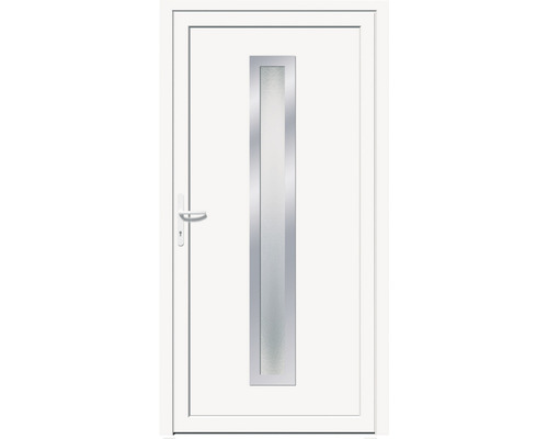 Nebeneingangstür A21 1000 x 2000 mm DIN Links weiß/weiß mit Glas Ornament 504 inkl. Griff-Set, Profilzylinder