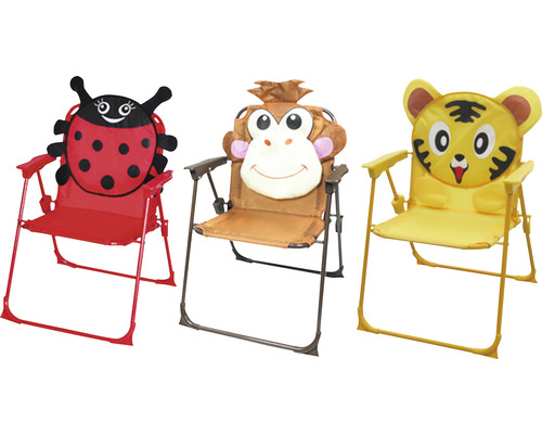 Drei Kinder Campingstühle mit Motiven: Marienkäfer, Affe und Tiger