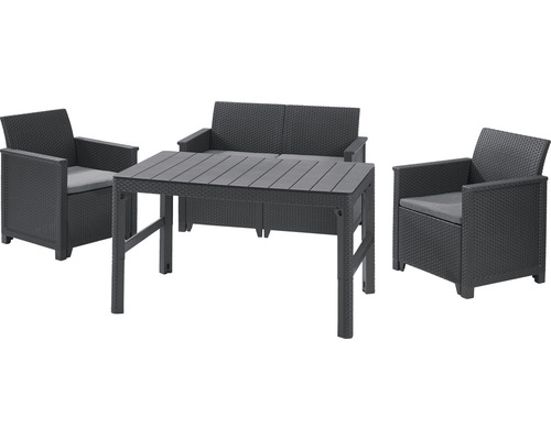 Loungeset Siena Garden 4 -Sitzer bestehend aus: 2x Sessel,Zweisitzer-Bank,Tisch Kunststoff Anthrazit