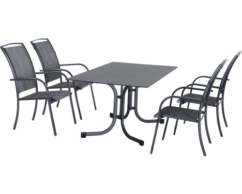 Gartenmöbelset Siena Garden Livorno 4 -Sitzer bestehend aus: 4x Stühle, Tisch 160 x 90 cm Stahl anthrazit stapelbar