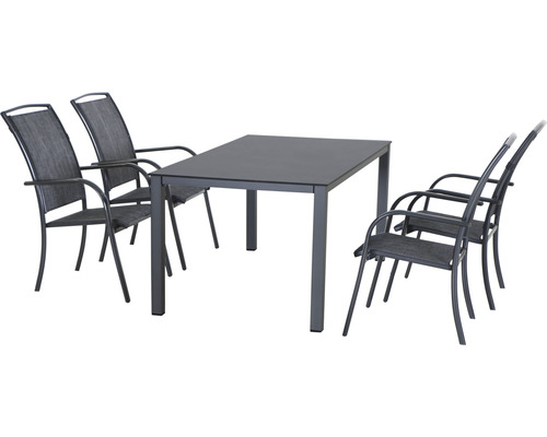 Gartenmöbelset Siena Garden Livorno 4 -Sitzer bestehend aus: 4x Stühle, Lofttisch 160 x 90 cm Stahl anthrazit stapelbar