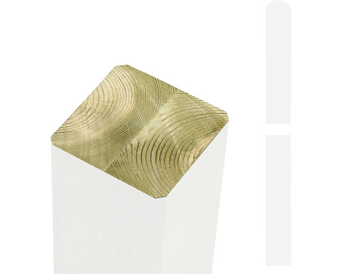 Pfosten PLUS verleimt, Kopf rund 9 x 9 x 208 cm RAL 9010 weiß Holzbalken im Querschnitt