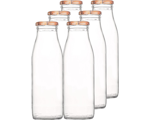 Fruchtsaftflasche, Vorratsflasche inkl. Twist-Off-Verschluss Obst 500 ml 6 Stk. Sechs durchsichtige Glasflaschen mit Schraubverschluss