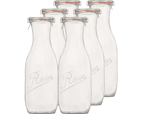 Saftflasche, Vorratsflasche Rex RR60 inkl. Glasdeckel, Dichtung und Klammern 1 L 6 Stk.