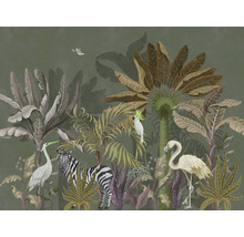 Illustration einer Dschungelszene mit Tieren und Pflanzen
