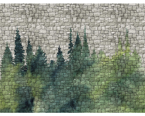 Fototapete Vlies 38245-1 The Wall Steinwand Aquarell Wald 7-tlg. 371 x 280 cm
