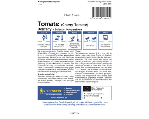 Tomatensamen der Sorte Delicacy, eine Cherrytomate