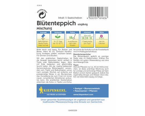 Blütenteppich einjährige Mischung Saatscheibenpackung