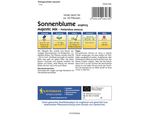 Sonnenblumen Majestic Mix Saatgutpackung für einjährige Pflanzen