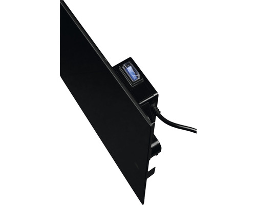 Schwarze Heizplatte mit Ein- und Ausschalter und Stromkabel