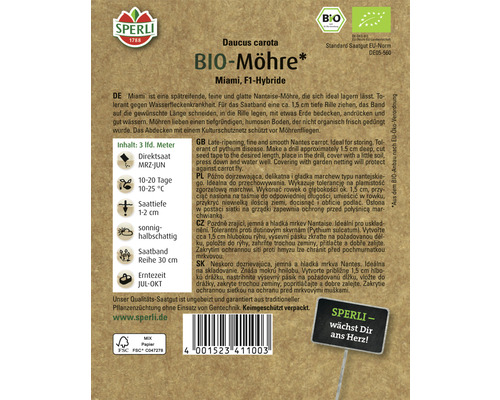 Bio Möhre Miami F1-Hybride Saatband von Sperli