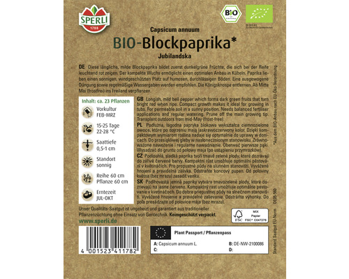 Samenpackung Bio Blockpaprika Jubilandska