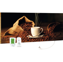 Infrarotheizung mit Kaffeebohnen Motiv, Thermostat und Stecker