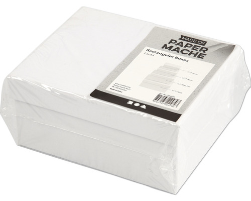 Rechteckige Schachteln aus Karton, weiss, 1 Set/4 div. Grössen Verpackung mit vier rechteckigen Pappmaché Schachteln