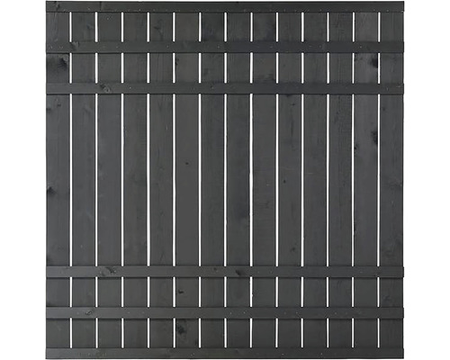 Hauptelement PLUS Rustik 180 x 180 cm RAL 9005 schwarz Holzzaunfeld mit vertikalen Lamellen und horizontalen Verstrebungen