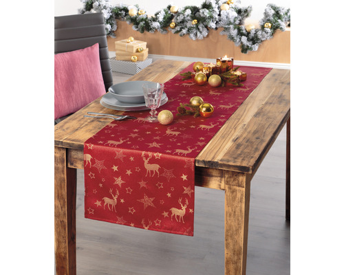 Tischläufer Weihnachten Nordpol rot gold 40 x 150 cm | HORNBACH