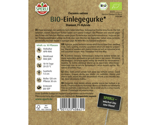Samenpackung für Bio Einlegegurken, Diamant F1-Hybride