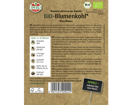 Sperli Bio Blumenkohl Flora Blanca Saatgutpackung