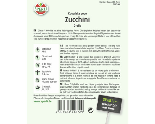 Sperli Zucchini Orelia seed packet