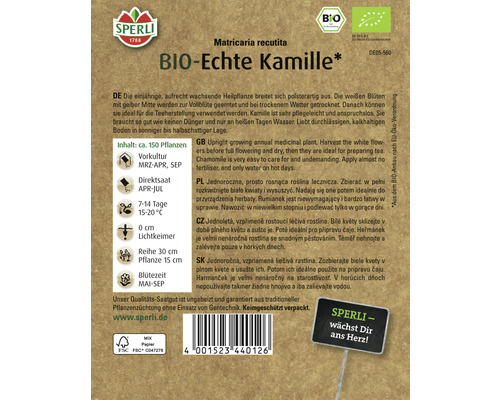 Sperli Bio Echte Kamille Samenpackung