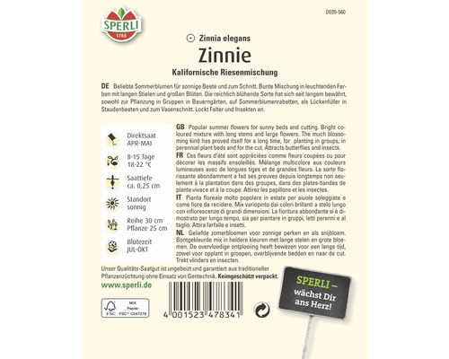 Sperli Zinnia elegans Blumensamenpackung