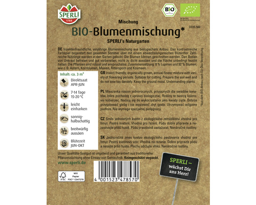 Samenpackung Bio-Blumenmischung von Sperli für den Naturgarten
