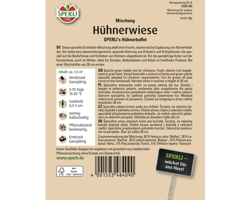 Samenmischung Hühnerwiese von Sperli für eine vitaminreiche Ergänzung zum Körnerfutter