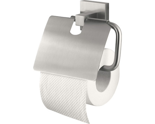 Papierrollenhalter mit Deckel Halter HACEKA Mezzo edelstahl gebürstet 1208657 Toilettenpapierhalter aus Metall mit Papierrolle