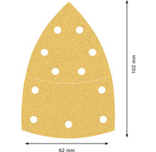 Dreieckschleifpapier mit Löchern, 102 mm hoch und 62 mm breit