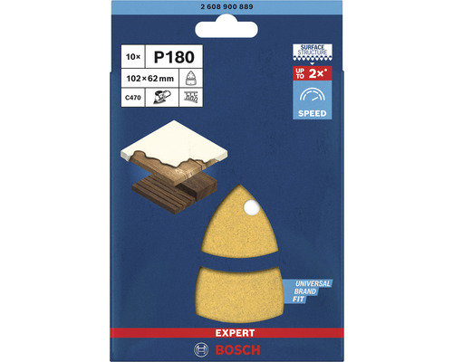Bosch Expert Schleifblatt Set, Körnung P180, 102x62 Millimeter, 10 Stück