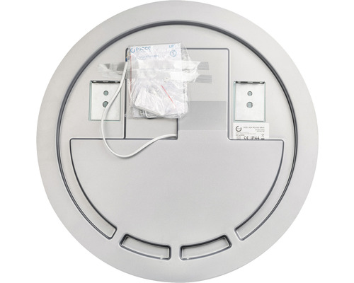 Rückansicht eines runden Spiegels mit Montageelementen