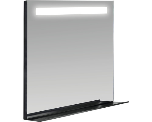 Rechteckiger Spiegel mit Regal und Beleuchtung