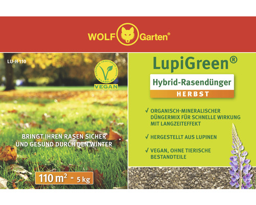 Wolf Garten LupiGreen Hybrid-Rasendünger Herbst für 110 Quadratmeter Rasenfläche
