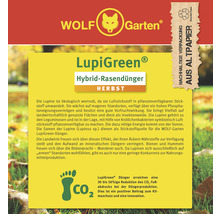 Wolf Garten LupiGreen Hybrid-Rasendünger für den Herbst. Nachhaltige Verpackung aus Altpapier.