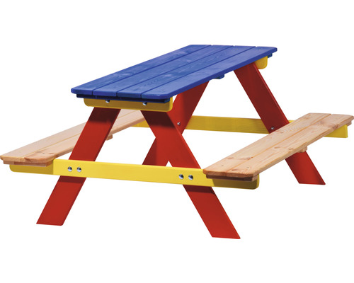 Kindersitzgruppe aus Holz mit Tisch und Bänken