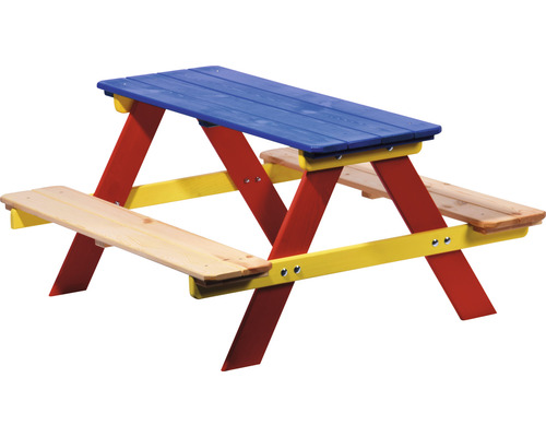 Kindersitzgruppe aus Holz mit Tisch und Bänken