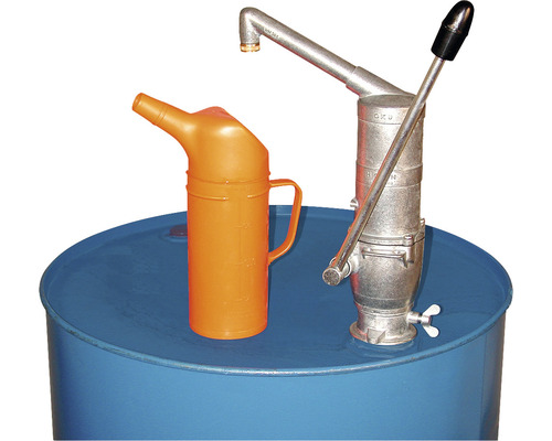 Ölfasspumpe Zinkdruckguss für Motoren-, Hydraulik- und Getriebeöl Handpumpe und Ölkanne auf einem Fass