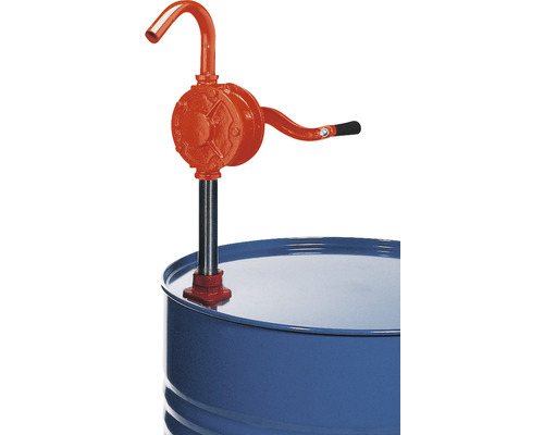 Handkurbelrotationspumpe aus Grauguss mit Stahltauchrohr Handpumpe auf einem Fass zur Flüssigkeitsentnahme